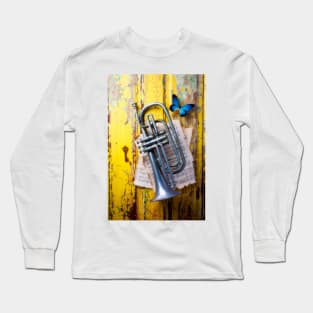 Trumpet And Blue Butterfly Long Sleeve T-Shirt